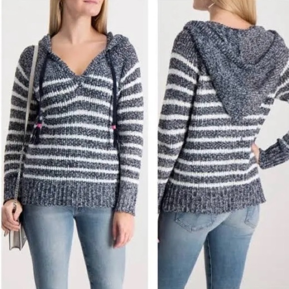 White + Warren Denim Speckled Striped Hoodie Sz XS